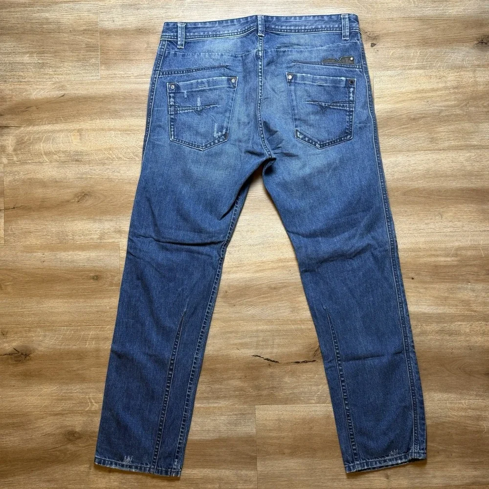 Diesel Darron Jeans Men 33x30 Blue Slim Tapered Medium Wash Distress Faded 0886Q - Picture 3 of 16